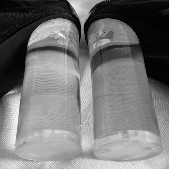 Black Mesh Peep Toe lucite heels. - Picture 8 of 9